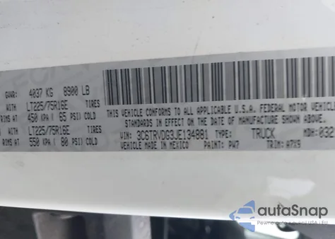 2018 Ram Promaster 2500 High Roof 159 Wb from USA, damaged, VIN 3C6TRVDG3JE134881